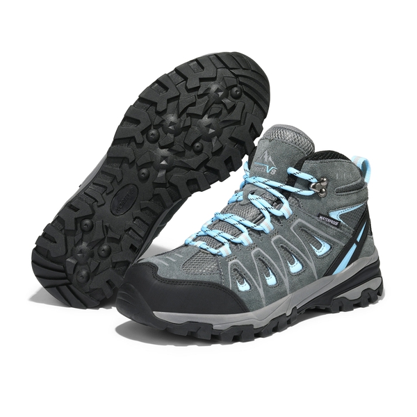 Women's Suede Waterproof Hiking Boots 【Wide Fit】 - GREY/BLUE - 1